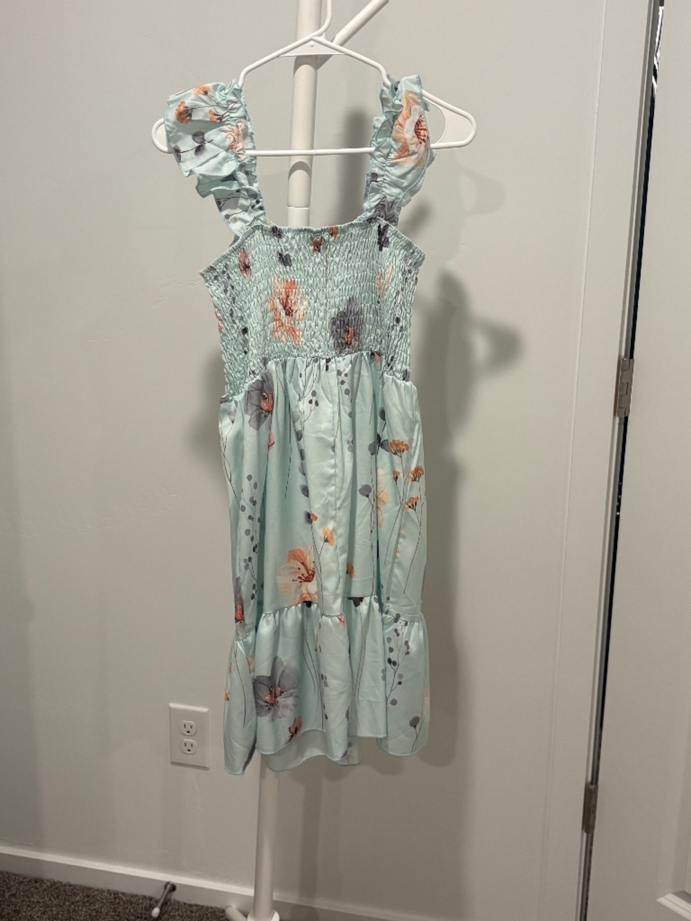 Shein Floral Ruched Sleeveless Blue Dress- Size Medium
